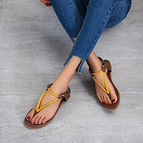 Kingtowag дами мода римски стил кожа харинга тока, обични рамни сандали за животни печатење сандали за жени со големина 81/2