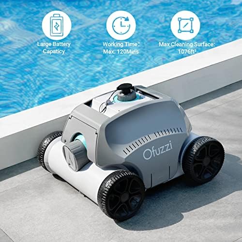 Ofuzzi Cyber ​​без безжичен роботски чистач за базени, Max.120 Mins Runtime, само-паркирање, автоматски вакуум на базен за сите