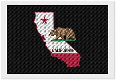 Калифорнија мечка знаме мапа со дијамантски комплети за сликање 5d DIY целосна вежба Rhinestone Arts Wallид декор за возрасни 8 x12