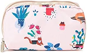 LesportSac Comfy Cats Правоаголен козметичка торба стил 6511/боја F645 Шарени разиграни пријатни мачиња и мачки среде цветни дизајни, светло розова