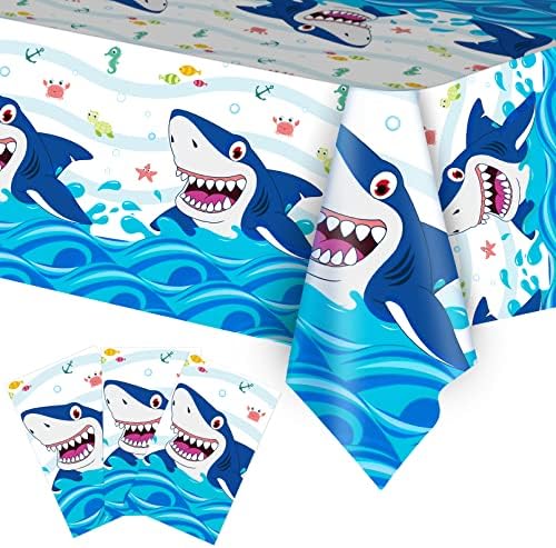 Чаршав За Забава со ајкули, Дуајаи 3 Спакувајте Голем Знак За Ајкула Пластичен Капак За Маса За Правоаголник За Еднократна Употреба За Момчиња Девојчиња Деца Бебе П