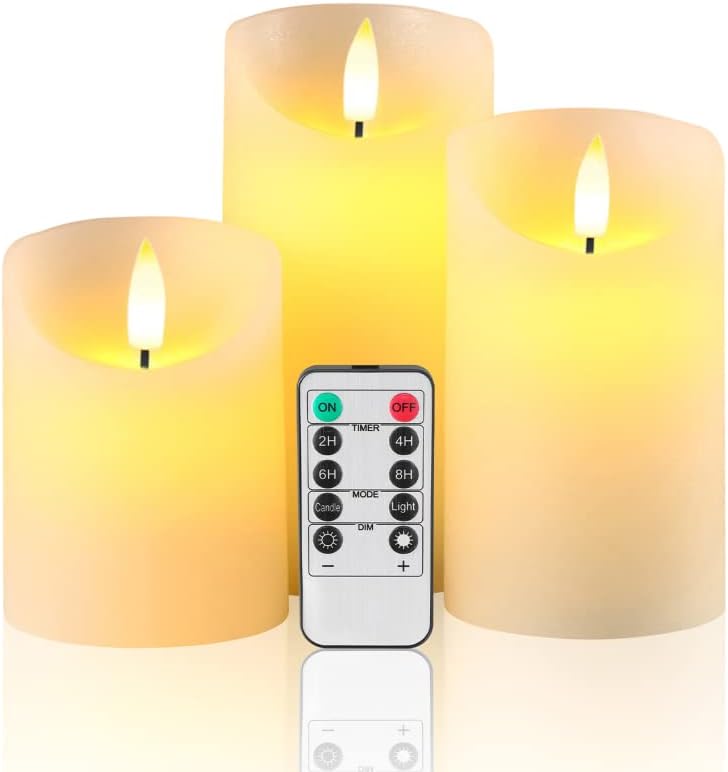 Орипурус треперејќи запалени свеќи, 3 парчиња LED свеќи со далечински управувач и тајмер, батерија управувани со лажни свеќи столб