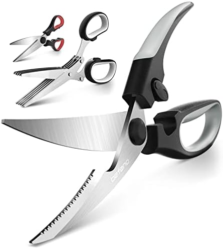 Befano 3 пакувања кујнски ножици, кујнски ножици, ножици од живина и ножици на билки, остри ножици од не'рѓосувачки челик за повеќенаменски,