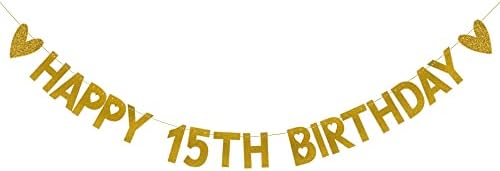 Среќен 15-Ти Роденден Банер, Пред-Нанижани, Златна Хартија Сјај Партија Украси за 15 Години 15-Ти Роденден Материјали Писма