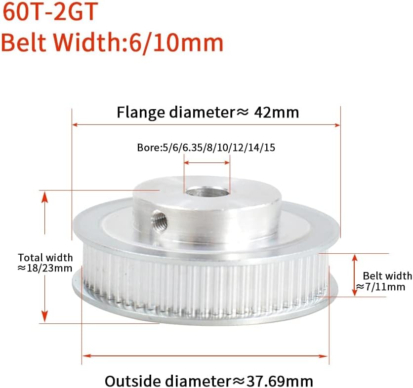 Zhengguifang Professional GT 60 T 2M 2GT Timing Mulming Borle 5/6/6/6.35/8/10/12/11/15mm за GT2 Отворена синхрона ширина на ременот