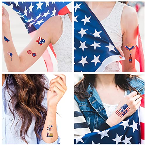 Налепници за декорација на налепници за Денот на независност, патриотски привремени тетоважи, украси предводени светлосни студио круг