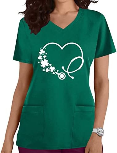 Краток ракав за женски маички против вратот цветна срцева графичка работа чисте униформа врвна кошула за дами есен лето MX
