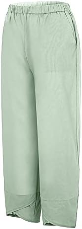 Qiguandz женски основни памучни постелнини исечени панталони со средна половината на глуждот Харем панталони летни салон модни еластични