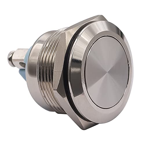 MXUTEUK 22 mm Моментно копче за копче за влечење, метал од не'рѓосувачки челик 12V-24V DC 1 NC 1 NO SPDT рамен горен прекинувач со водоотпорна