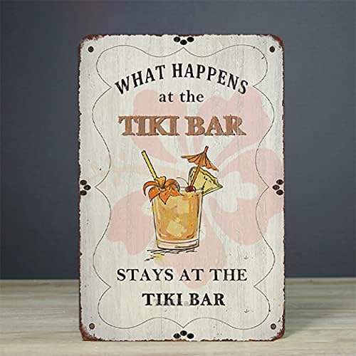Што се случува во тики барот останува во Tiki Bar Tin 20x30 cm гроздобер изглед на постер за декорација за домашен кујнски плажа бар