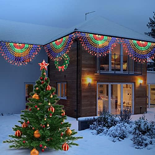 Божиќни светла на отворено Funiao, 250 LED мрежни светла во форма на вентилатор, Божиќни жици со 8 режими, водоотпорни светло