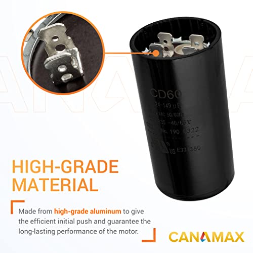 Canamax Premium 124-149 UF/MFD 165Vac Round Run Start Conceator - Точно вклопување за наизменичен мотор или стартување на вентилаторот