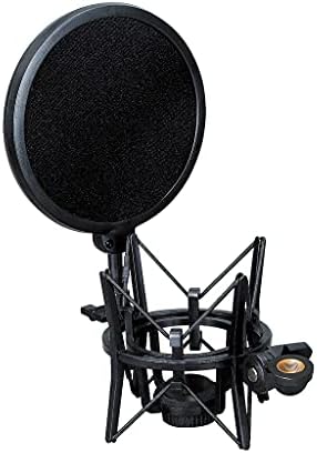LMMDDP микрофон шок монтирање со филтер -штит со двојно мрежно место на ветерниот екран на ветер со 3/8 до 5/8 навој за микрофон