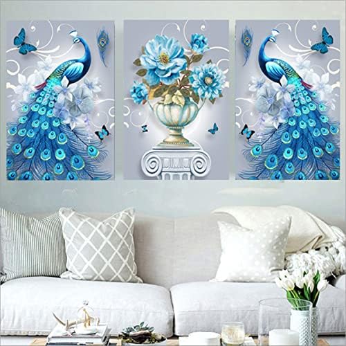 Instarry DIY 5D Diamond Painting Full Tryptich Pacock Mosaic Cross Cross Stitch Home Decorations 53.1x23.6 инчи