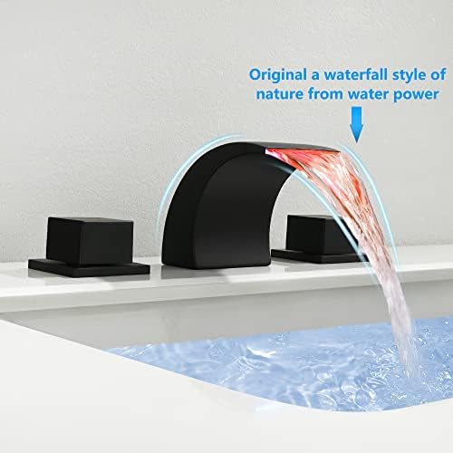 Бања за мијалник за мијалник LED 3 дупки водопади тапа за палуба за палуба широко распространета суета тапа 2 рачка за лабална миксерка, матична