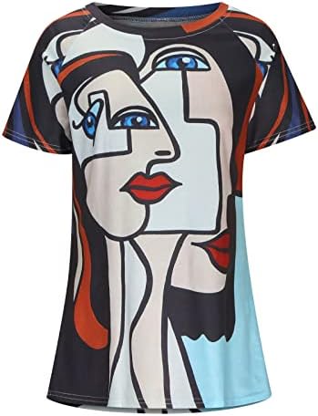 Womenените летни обични маички врвови уметнички апстрактни маички за печатење на печатење трендовски кратки ракави екипаж на вратот на