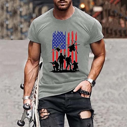 HDDK 4-ти јули во војникот кратки ракави маици за мажи, САД знаме печати патриотски екипаж атлетски мускули на врвови на врвови