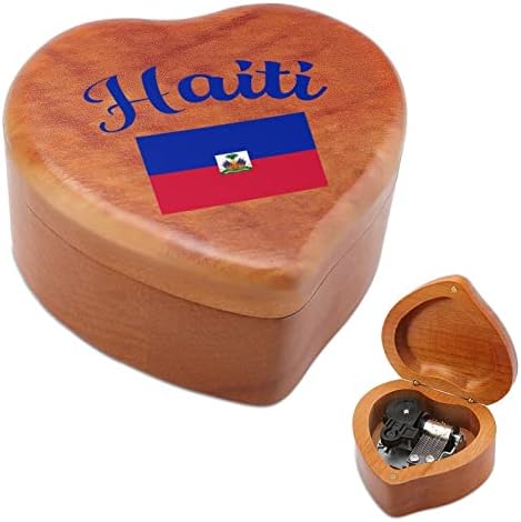 Хаити знаме срцева музичка кутија Дрвени музички кутии Најдобар подарок за годишнината на Божиќниот роденден
