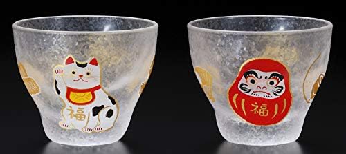 Адерија S-6285 Mono Sake Cup Set, Maneki Neko / Daruma Set, 3,0 fl Oz, Inogui, Ochoko, Sake Glass, направено во Јапонија, кутија за подароци, подарок за роденден