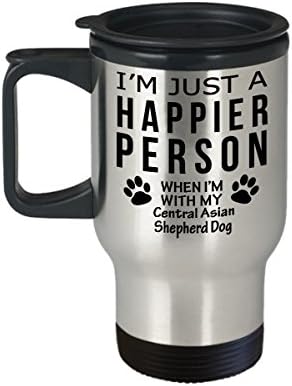 Куче Љубовник Патување Кафе Кригла-Посреќна Личност Со Централна Азија Овчар Куче-Миленичиња Сопственик Спасување Подароци