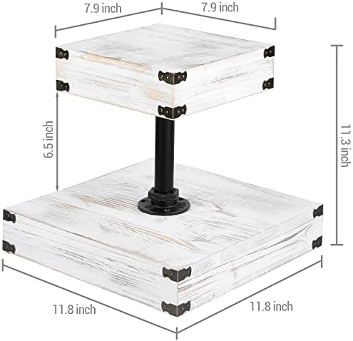 Мигифт 2 Нивоа Рустикален Варосан Дрвен Држач за Кекси, 8 И 12-Инчен Штанд За Десерт Со Дрвени Нивоа Со Индустриски Цевки Централен Столб И Метални Аголни Акценти,