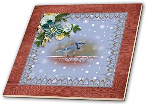 3дроза Слика На Синиот Џеј Во Снегот, Флора Дизајн, Теракота Рамка-Плочки