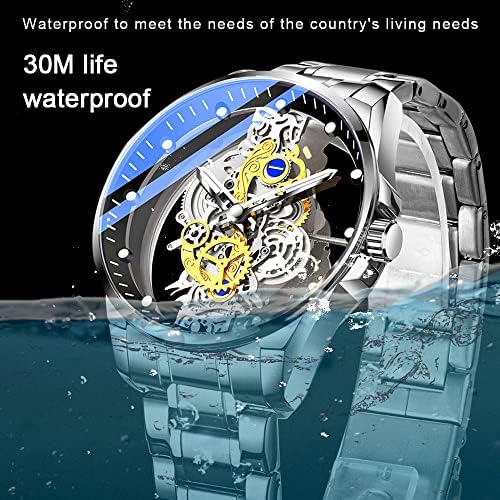 Tiong Means Cover Cover Quartz Watch Watch Men Не'рѓосувачки челик водоотпорен часовник, деловен скелет кварц часовник за мажи