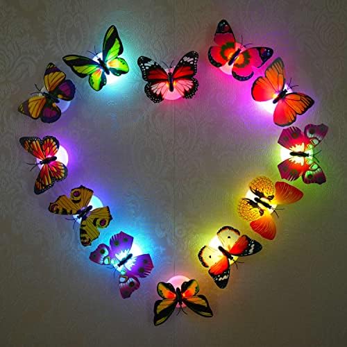 Лед Пеперутка Ноќни Светла, 20 парчиња 3д Блескава Декорација На Пеперутка Светло Шарени Ѕидни Налепници Светло За Спална Соба, Градина,