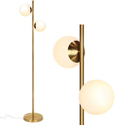 Подна Светилка со Светла сфера за Дневна Соба, Модерна Светилка Со 2 Глобуси Од Средината на Векот За Спална Соба, Светли Лед Стоечки