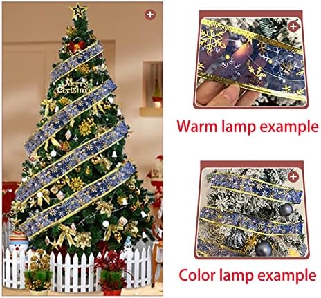 Божиќна лента самовила за самовила, Божиќни предводени светла со двојни ленти со низа светла Декорација на новогодишна боја, светкав лента за приврзоци предводени