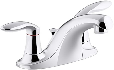 KOHLER K-15241-4DRA-CP CORALAIS со две рачки центри за мијалник за бања со пластична појава и шипка за лифт, полиран хром