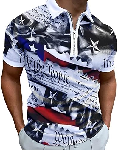 2023 година Нова машка американска знаме Патриотска кошула за мажи 4 -ти јули мускули ги исклучуваат кошулите со јака, тенок