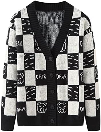 Beuu mens проверени плетени џемпери тенок вклопување v вратот копче надолу кардиган есен зимски блок во боја, крпеница, нота за