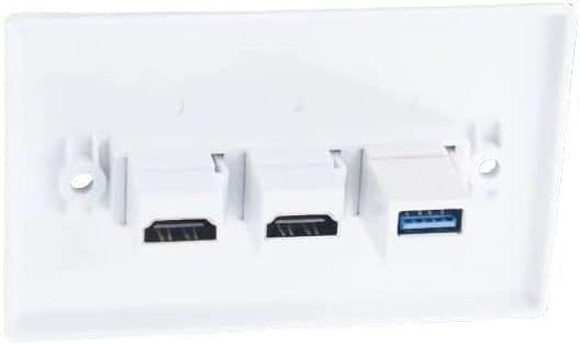 HDMI USB3. 0 Ѕидна Плоча, Halokny 3port Излезна Ѕидна Плоча, 1 x HDMI Клучен Приклучок + 2 x USB 3.0, За Ѕидна Плоча За Лице, Бела