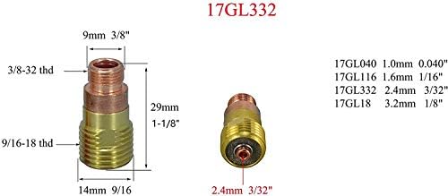 RIVERWELD Tig Стаби Гас Леќа 17GL332 3/32 Q2. 4mm 10N24S &засилувач; Тиг Колет Комплет Одговара DB СР ВП 17 18 26 ТИГ Заварување Факел