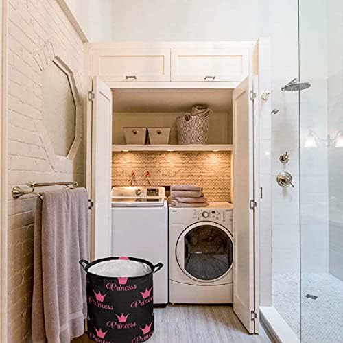Розова круна на црна позадина за перење на позадини, преклопување на корпа за перење водоотпорна расадник зачудувач за спална соба