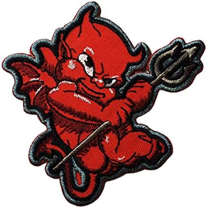 Црвен ѓавол сатански ангел на смртта со три-оружје деца цртан филм железо на лепенка извезена лепенка за јакна торбички фармерки ранец