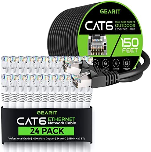Gearit 24pack 5ft CAT6 Ethernet кабел и кабел за CAT6 150ft CAT6
