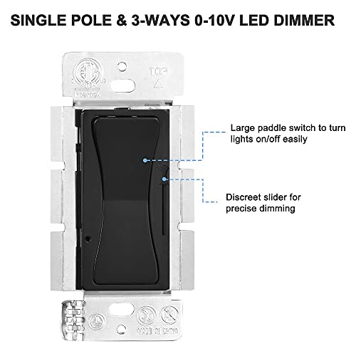 Клучен црна 0-10V LED Dimmer Switch, прекинувач за затемнување на низок напон во wallидот за затемнети светла на LED панел, CFL, халоген и блескаво