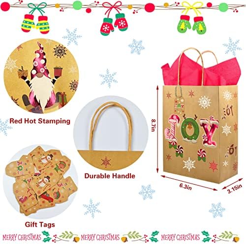 Mukosel 24 компјутери Божиќни торби за подароци со ткиво хартија и ознаки за подароци, 6 дизајни за подароци за празници со рачка