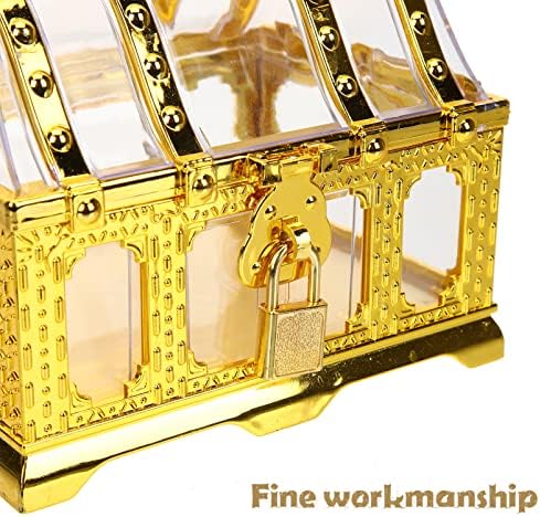 Амосфун Пиратски Ковчег Со Богатство За Деца Златна Проѕирна Кутија За Богатство Со Брава И Клуч Мала Кутија За Богатство За Забави Во Училница