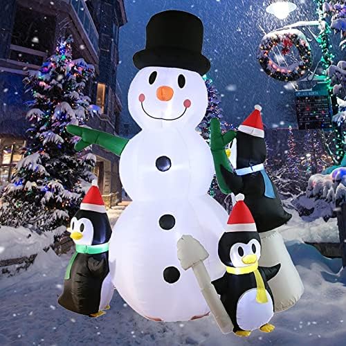 Wtzwy Божиќни украси за надувување и божиќни надуени топка, сет, отворен двор Божиќ диносауруси снег човек од ѓумбир од ѓумбир, 8ft гигантски декор, снежен човек
