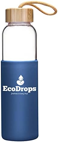 Екодропс шише со вода - 18 мл Боросилика стаклено шише - Бамбус капаче и силиконски ракав - издржлив и еколошки - БПА бесплатно