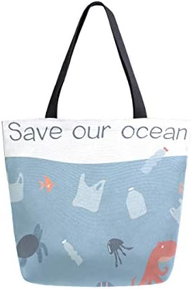 Модни обични кеси за намирници за еднократно користење престануваат океански пластично загадување, спаси нашите океански мажи жени рамо тота -торба платно