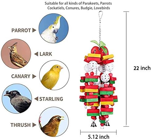 Играчки за папагали на Bird Bird играчки со играчки за џвакање на птици од дрво за мали и средни птици, најдобри играчки за африкански сиви, папагали,