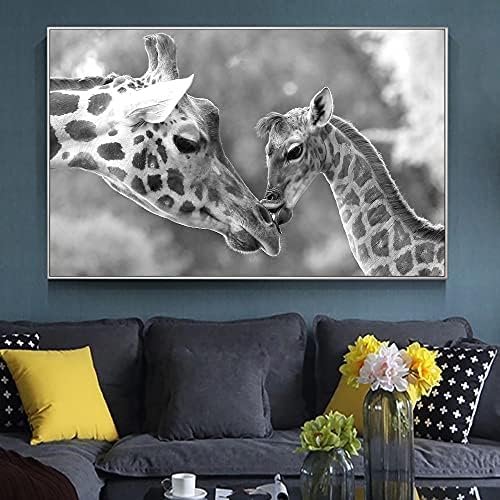 Современ уметнички декор Мајка и бебе жирафа животно платно сликање на wallидна уметност постер и отпечатоци слика за дневна соба куадрос