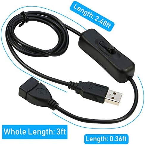 RIITOP USB продолжен кабел со вклучен/исклучен прекинувач USB машко до женски кабел за поддршка за USB слушалки, LED ленти