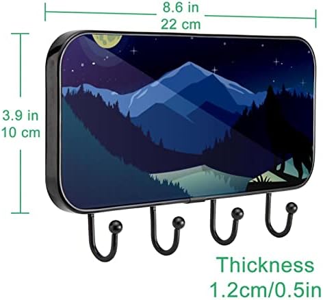 Завива Волк Во Текот На Ноќта Печатење Решетката Решетката Ѕид Монтирање, Влезот Палто Решетката со 4 Кука За Капут Шапка Чанта Облека Бања