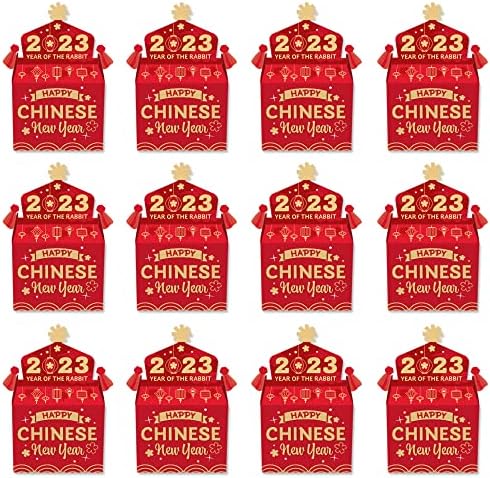 Голема Точка На Среќа Кинески Фенери-Почестете Ги Услугите За Забави Во Кутии - 2023 Лунарни Новогодишни Кутии За Гуди Гејбл За Зајаци-Комплет од 12