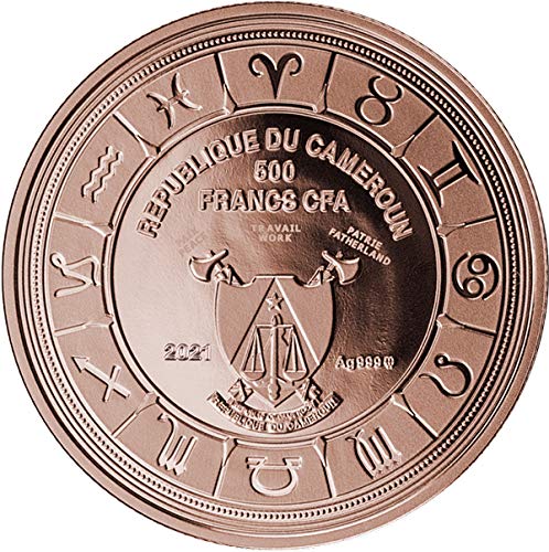 2021 de Zodiac Signs 2021 PowerCoin Pisces Зодијак знаци Сребрена паричка 500 Франкс Камерун 2021 Доказ